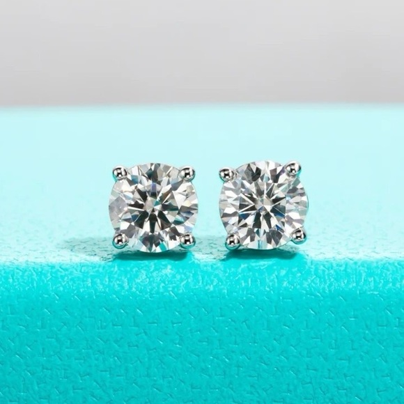 2.00cttw Moissanite Classic Solitaire Stud Earrings, Sterling Silver - Picture 3 of 7